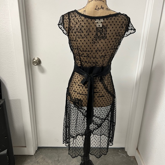 Voila sheer black dress, size small with silky waist tie - Picture 10 of 12